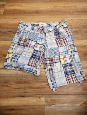 Y2K Nori Shorts Women's 11 Madras Plaid Roll-Tab